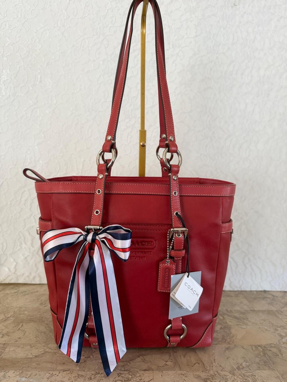 Coach Gallery F11524 red Leather tall Tote Shoulder Bag Purse
